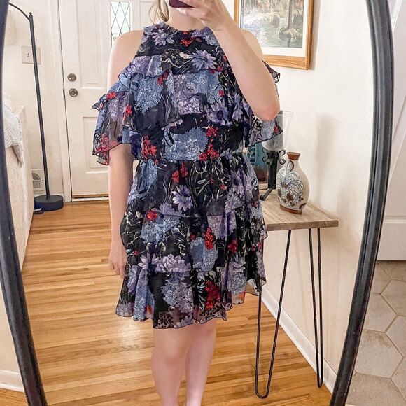 Alice + Olivia Nichola Cold Shoulder Ruffle Mini Dress - Picture 1 of 8